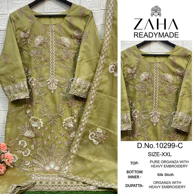 Zaha 10299 A To D Embroidery Organza Pakistani Readymade Suits Wholesale Shop In Surat